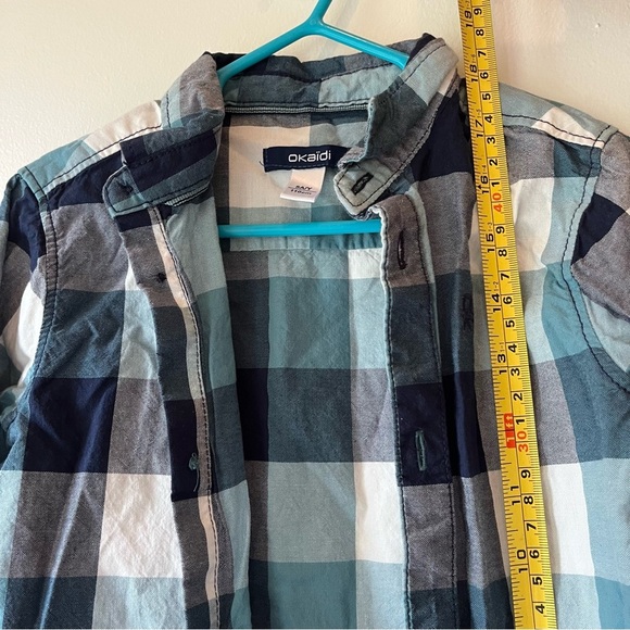 🌼 5/$25 Okaïdi Boys Plaid Button Down Shirt Size 5Y Blue Checkered Casual Cotton - Picture 6 of 11